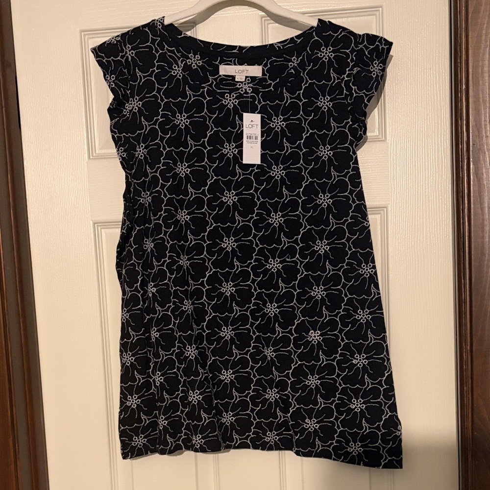 LOFT Black and White Floral Blouse